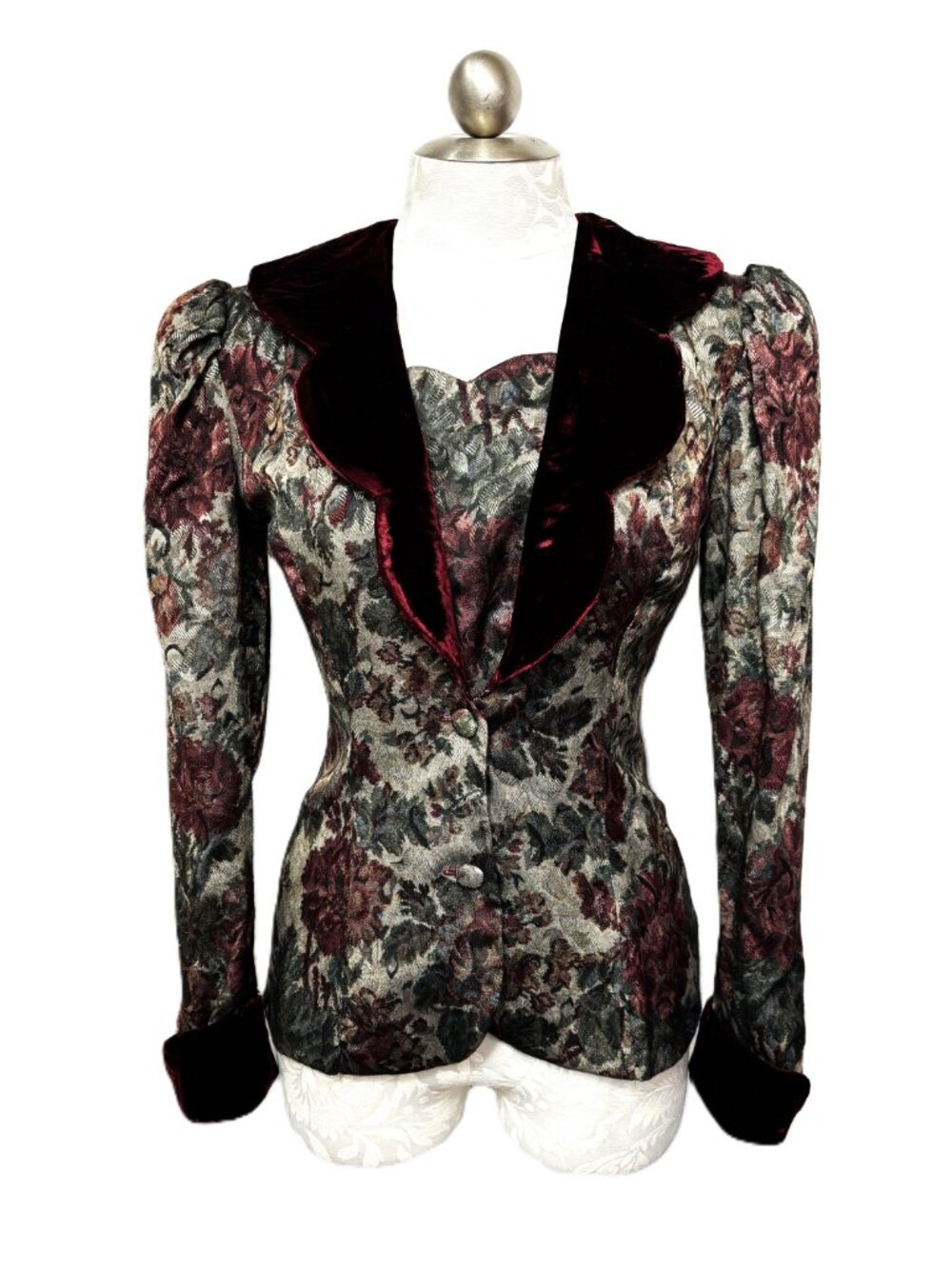 VTG 90’s Scott McClintock Wine Floral Button Jacket Top Sz 12